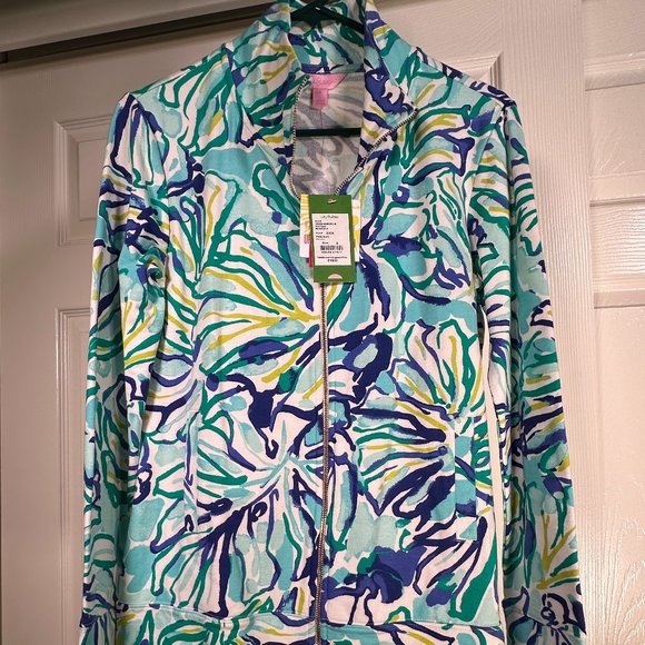 Lilly Pulitzer Tops - Lilly Pulitzer Pool Blue Full Zip Sweatshirt - Small
